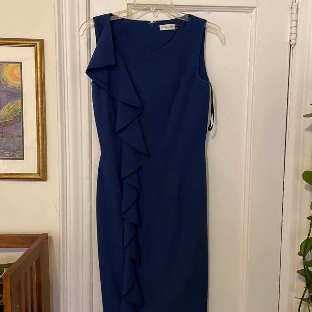 Calvin Klein Asymmetrical Navy Dress